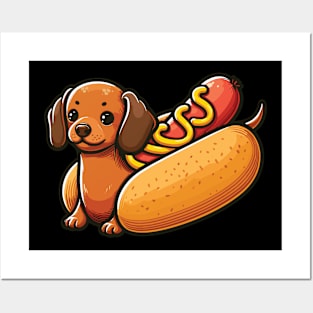 funny dog hotdog Posters and Art